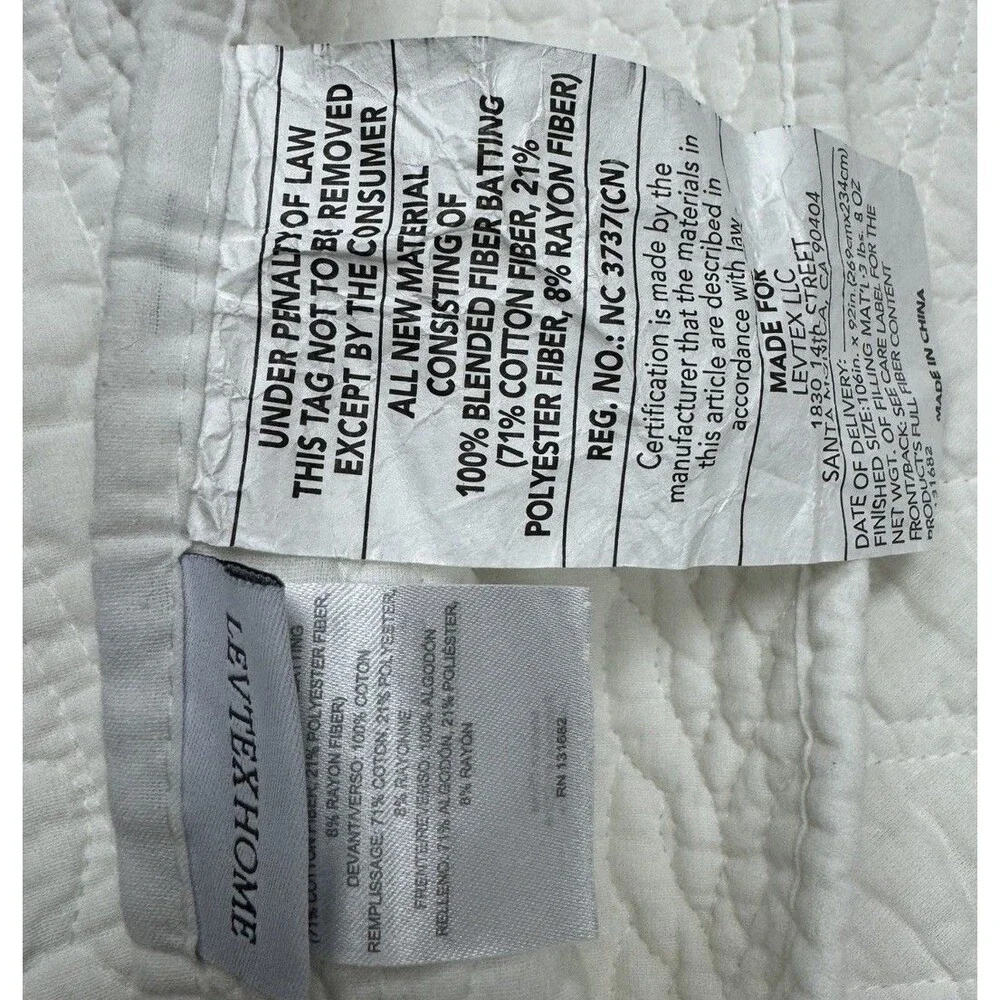 Levtex Home 3PC King Ballou White Cotton Quilt Set